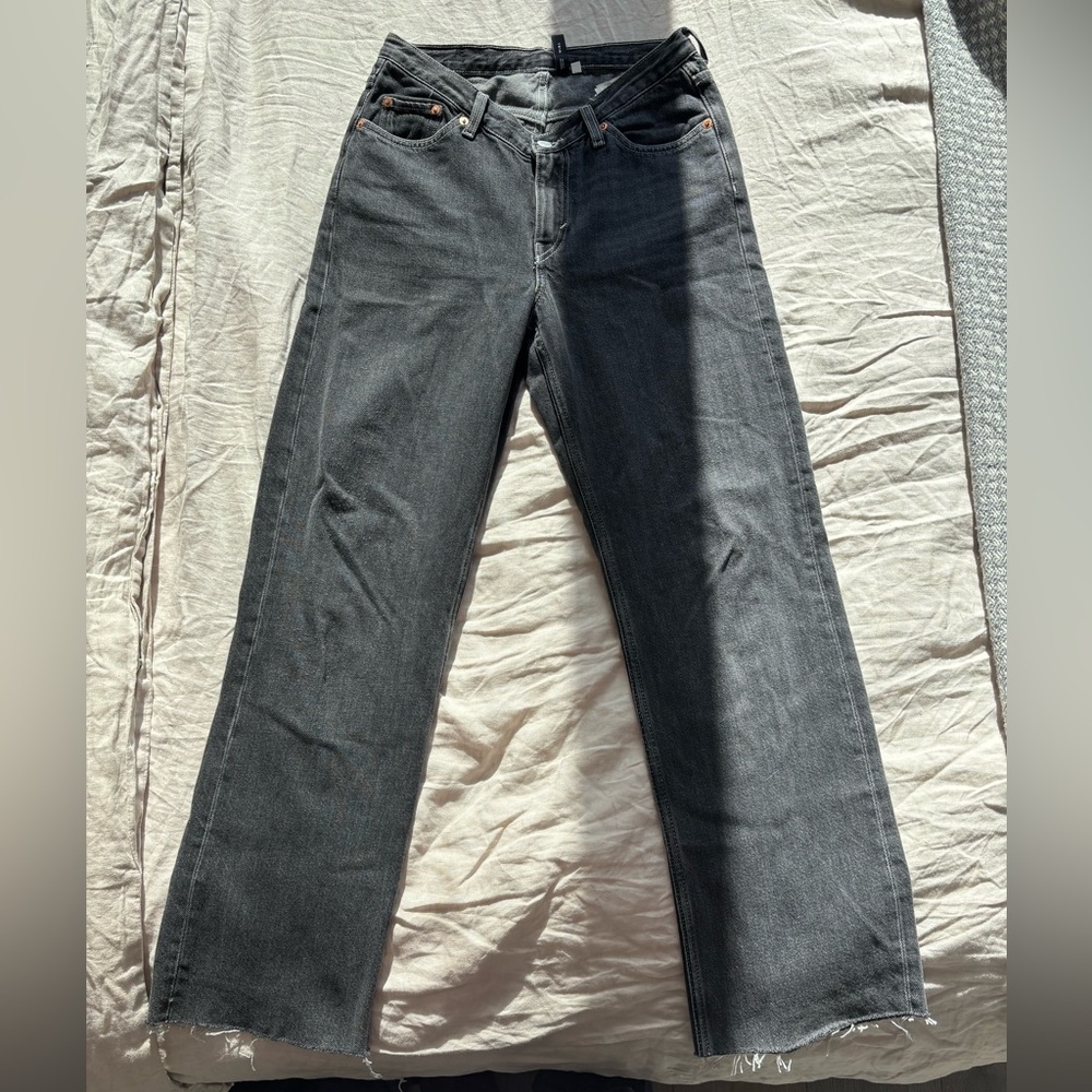 ASOS Weekday Twin Organic Cotton v Front Straight Leg Jeans in Pepper Black